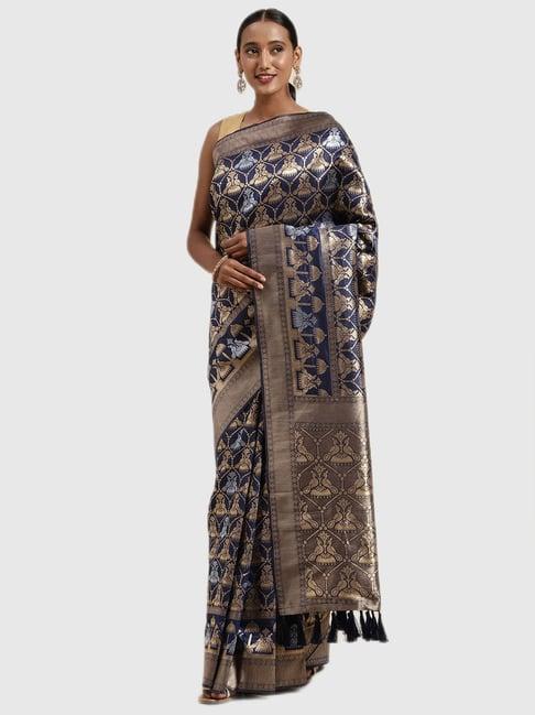 vastranand blue & gold printed saree with blouse