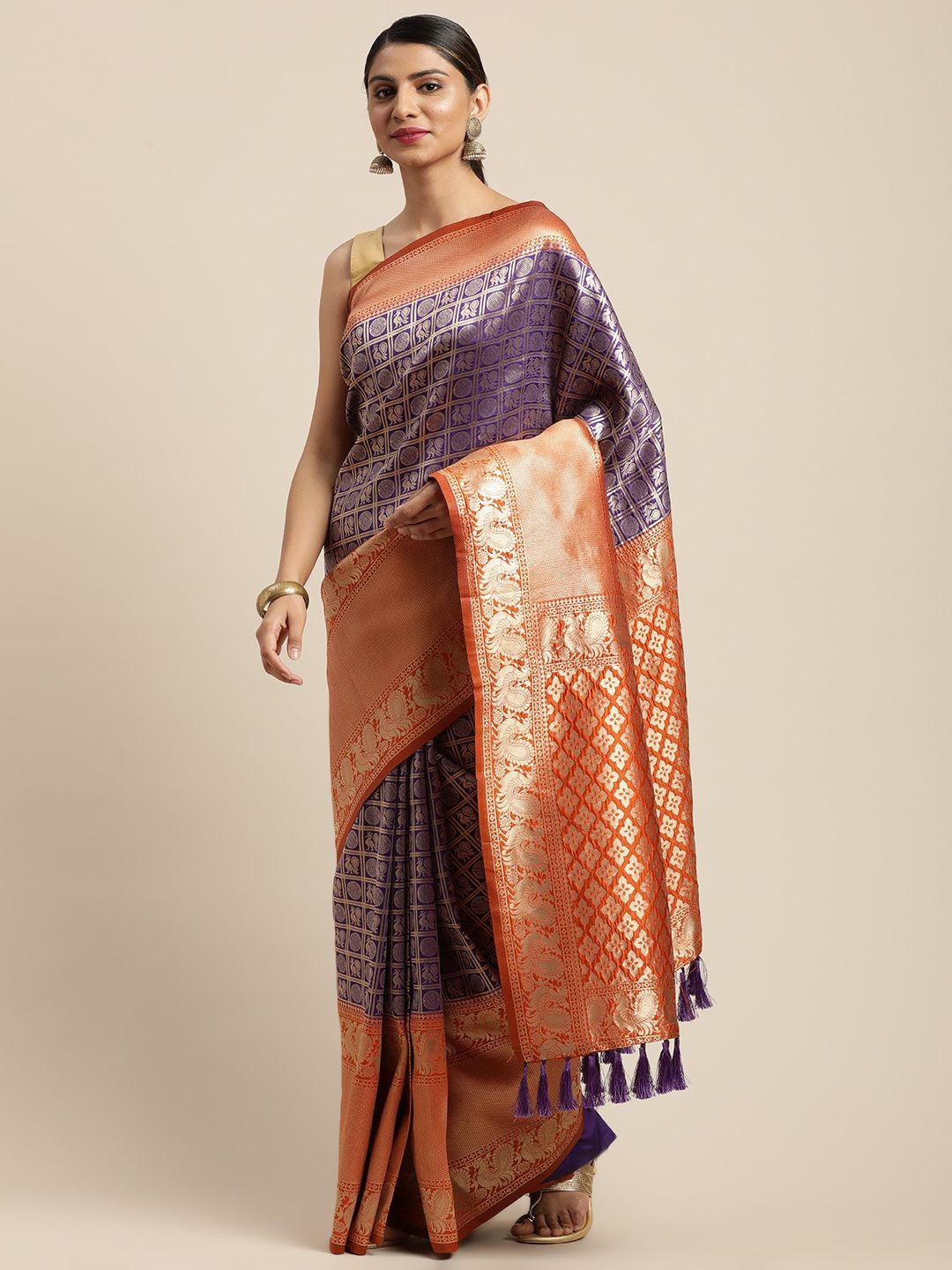 vastranand blue & gold-toned woven design banarasi saree