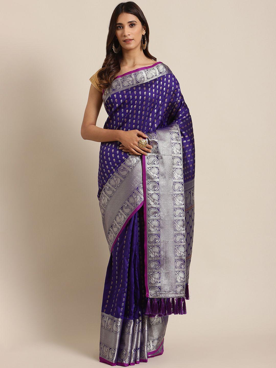 vastranand blue & golden woven design banarasi saree