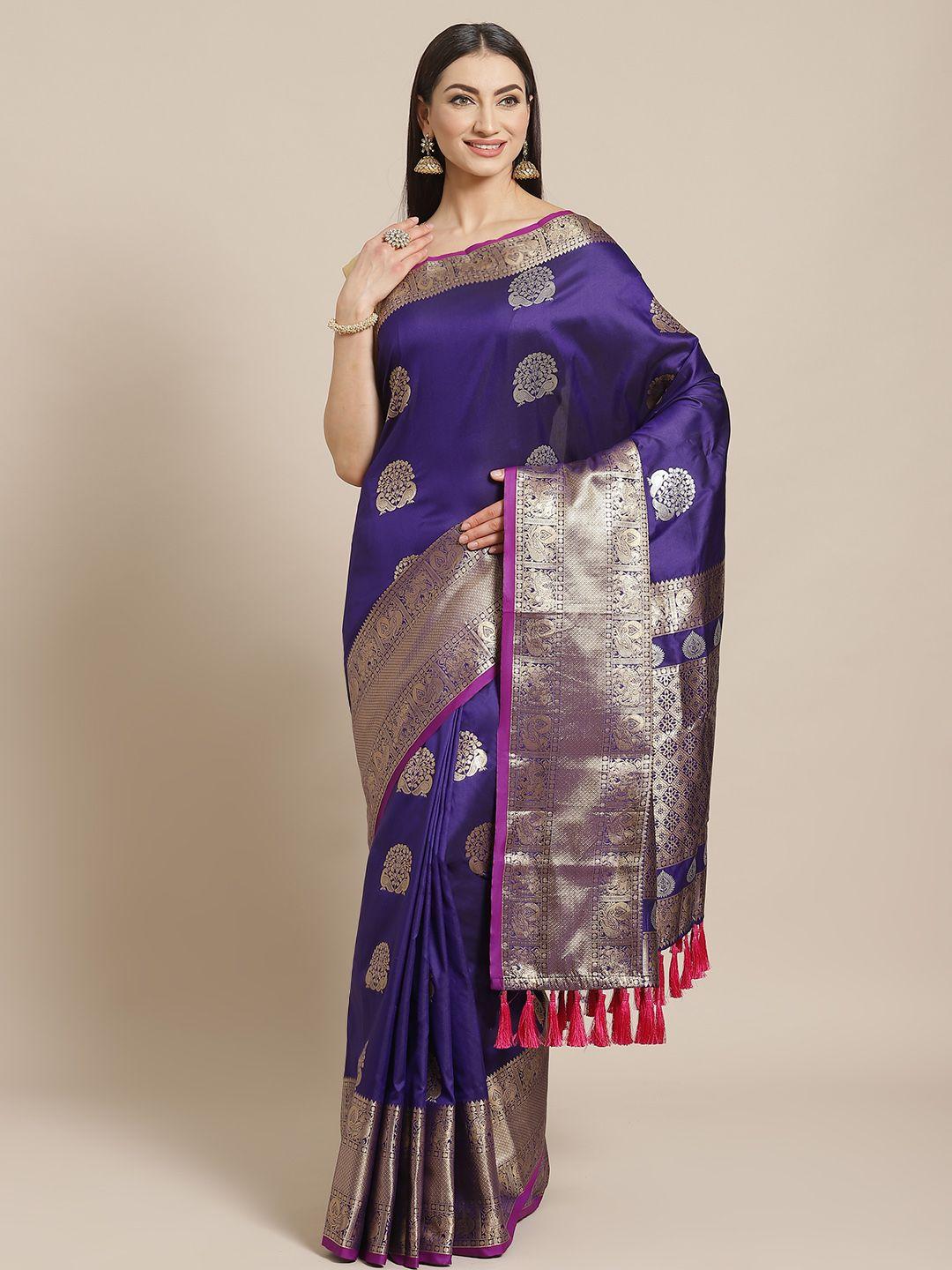 vastranand blue & golden zari woven design banarasi saree