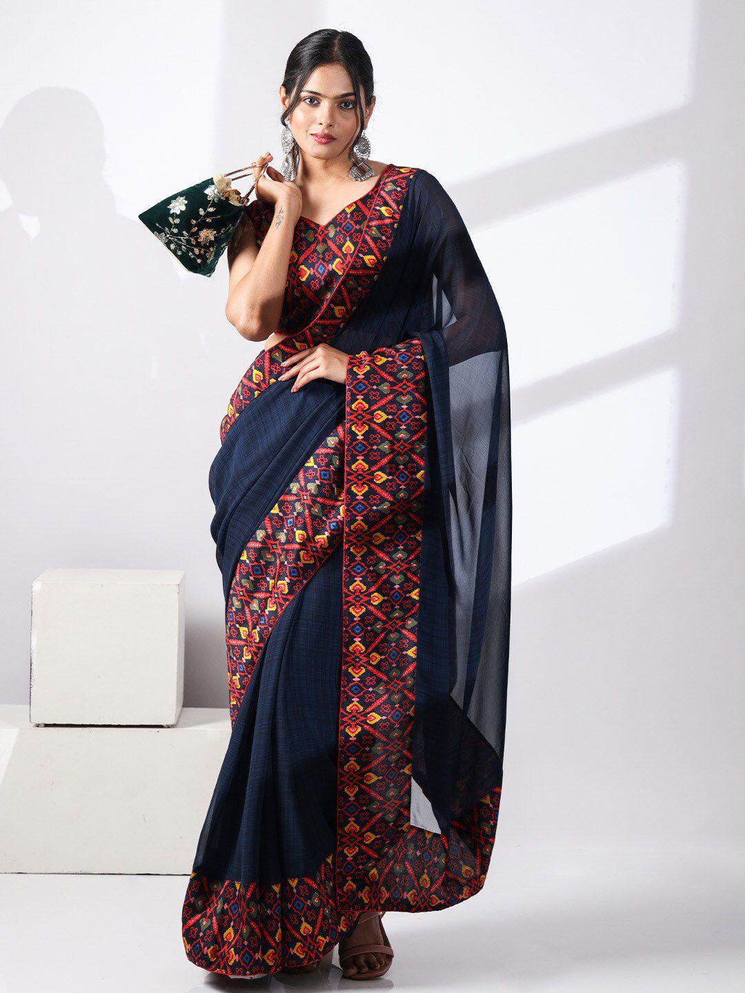 vastranand blue & red poly georgette saree