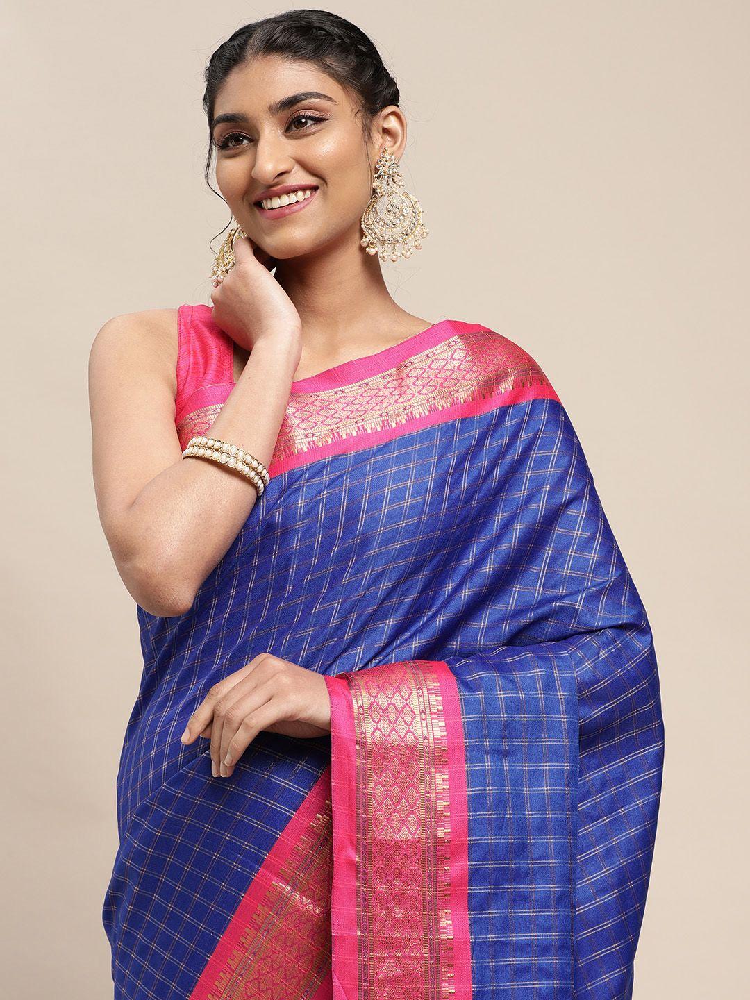 vastranand blue checked pure silk gadwal saree