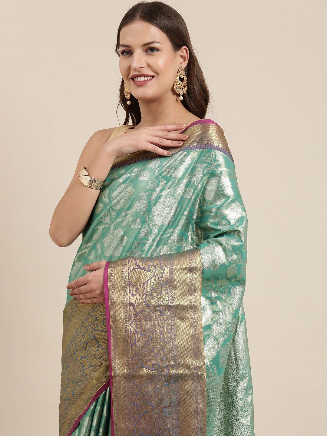 vastranand blue floral zari tissue kanjeevaram saree