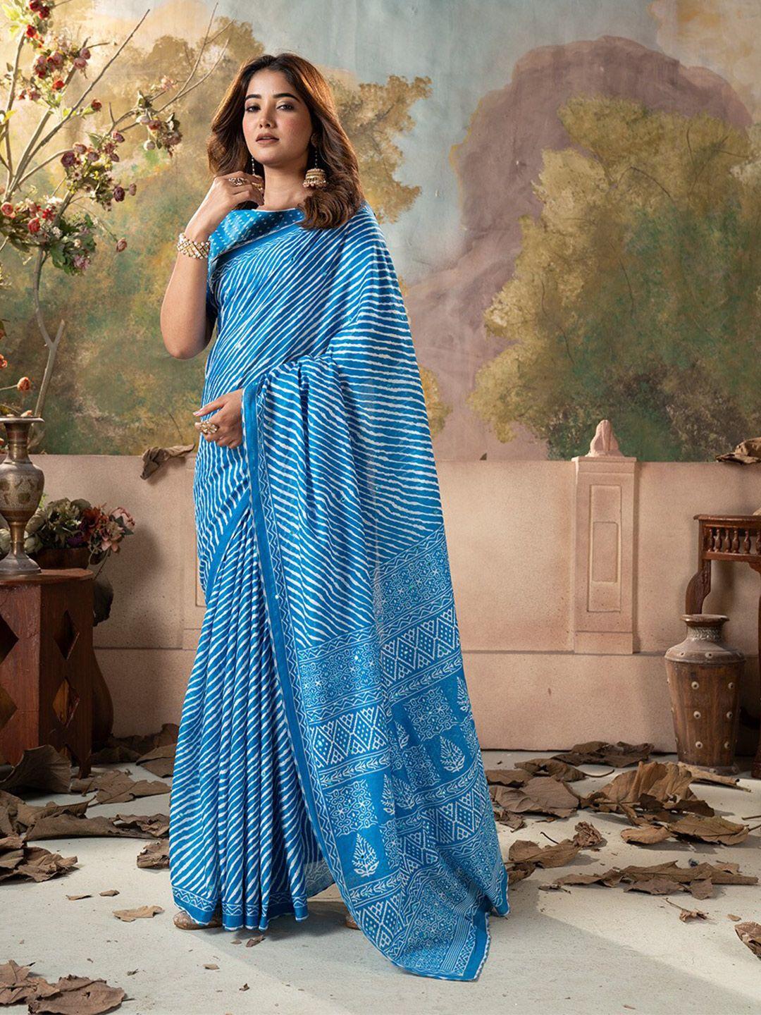 vastranand blue leheriya mirror work pure cotton designer bagru saree