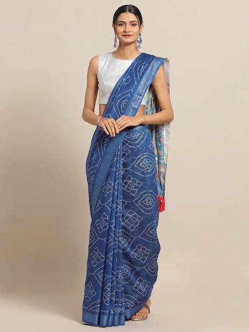 vastranand blue printed saree with unstitched blouse