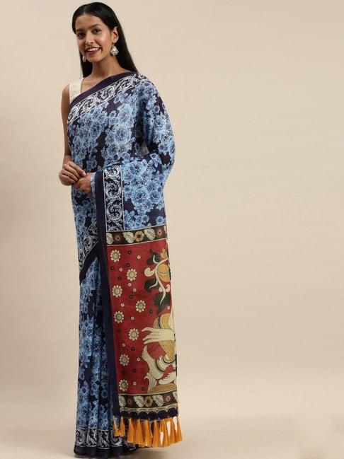 vastranand blue printed saree with unstitched blouse