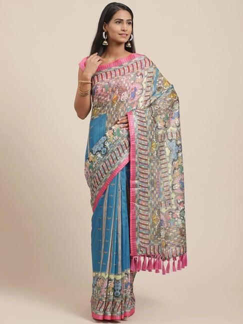 vastranand blue printed saree with unstitched blouse