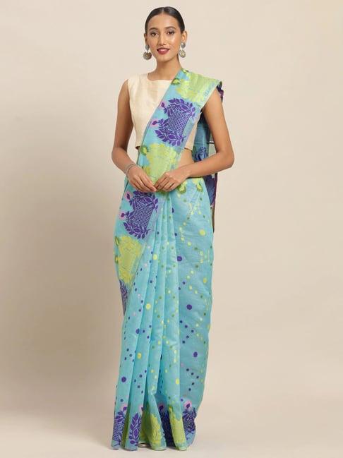 vastranand blue printed saree with unstitched blouse