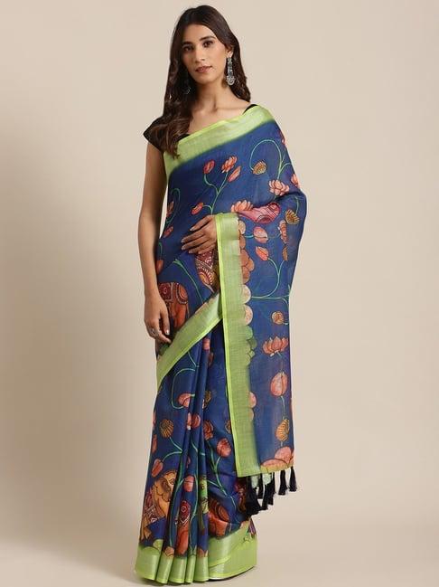 vastranand blue printed saree with unstitched blouse