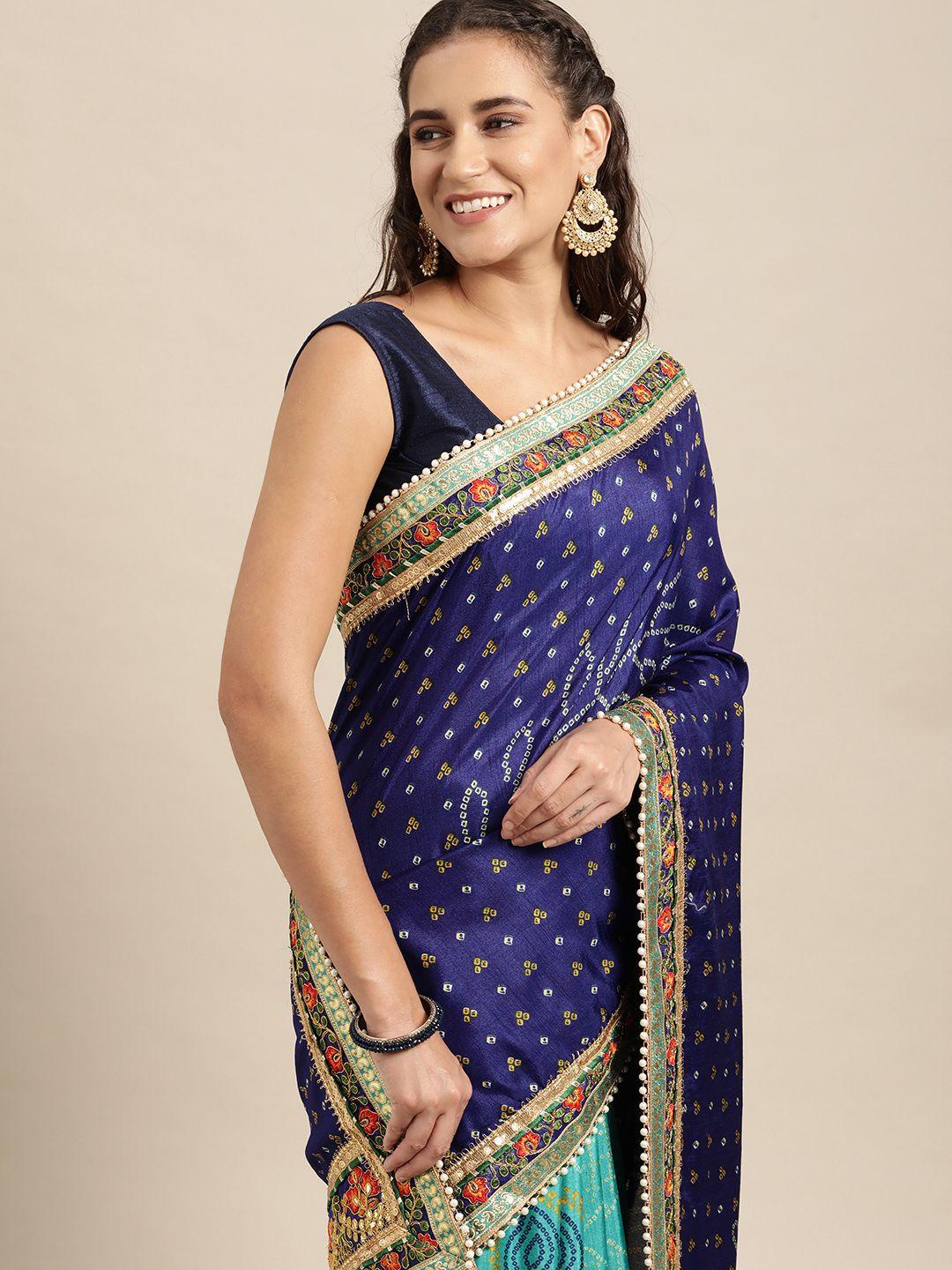 vastranand blue sequinned bandhani saree