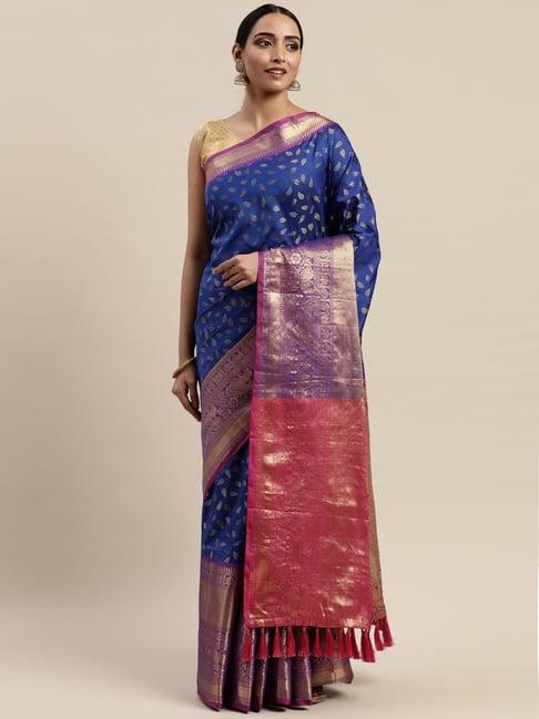 vastranand blue woven saree with unstitched blouse