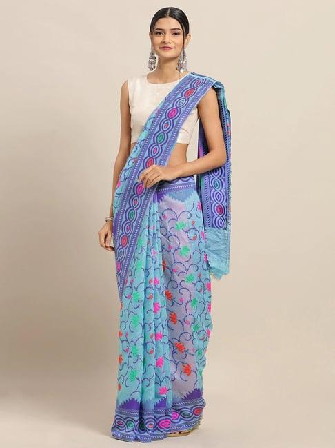 vastranand blue woven saree with unstitched blouse