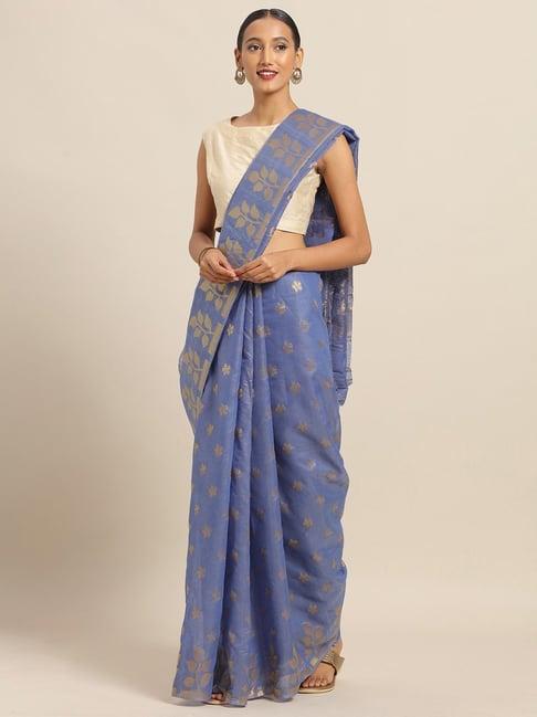 vastranand blue woven saree with unstitched blouse