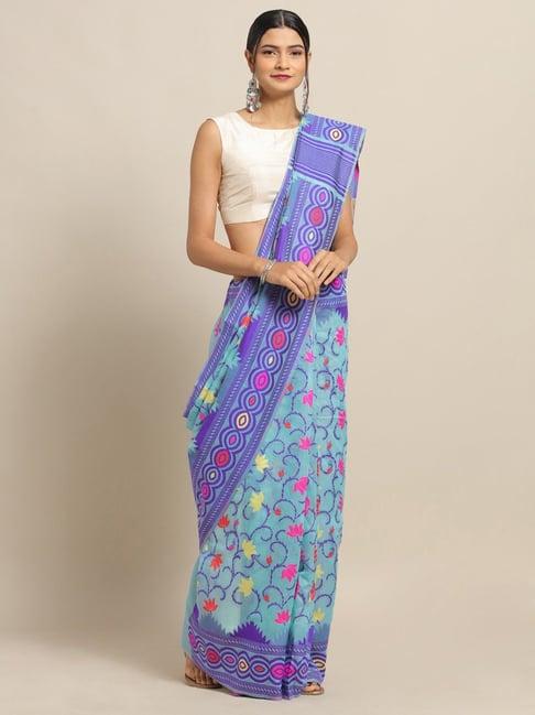 vastranand blue woven saree with unstitched blouse