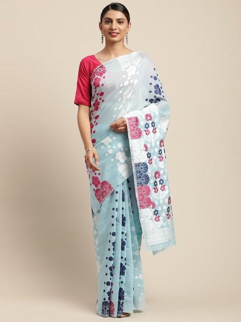 vastranand blue woven saree with unstitched blouse