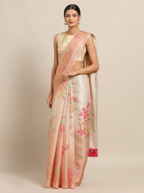 vastranand blush pink floral print saree with unstitched blouse