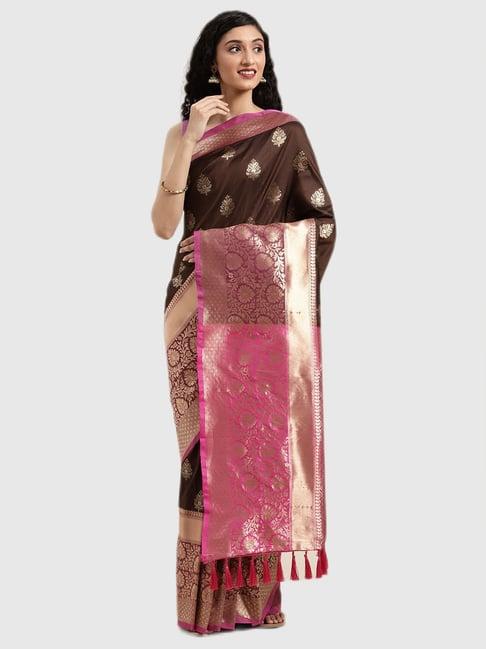 vastranand brown textured saree with blouse