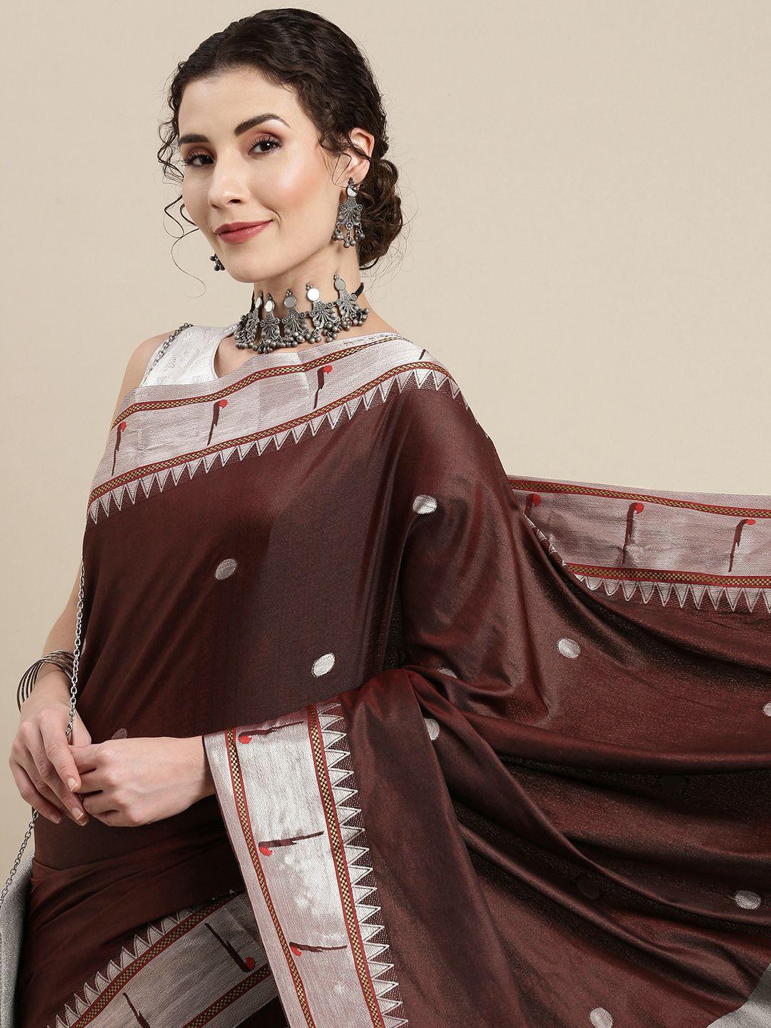 vastranand brown zari silk cotton paithani saree