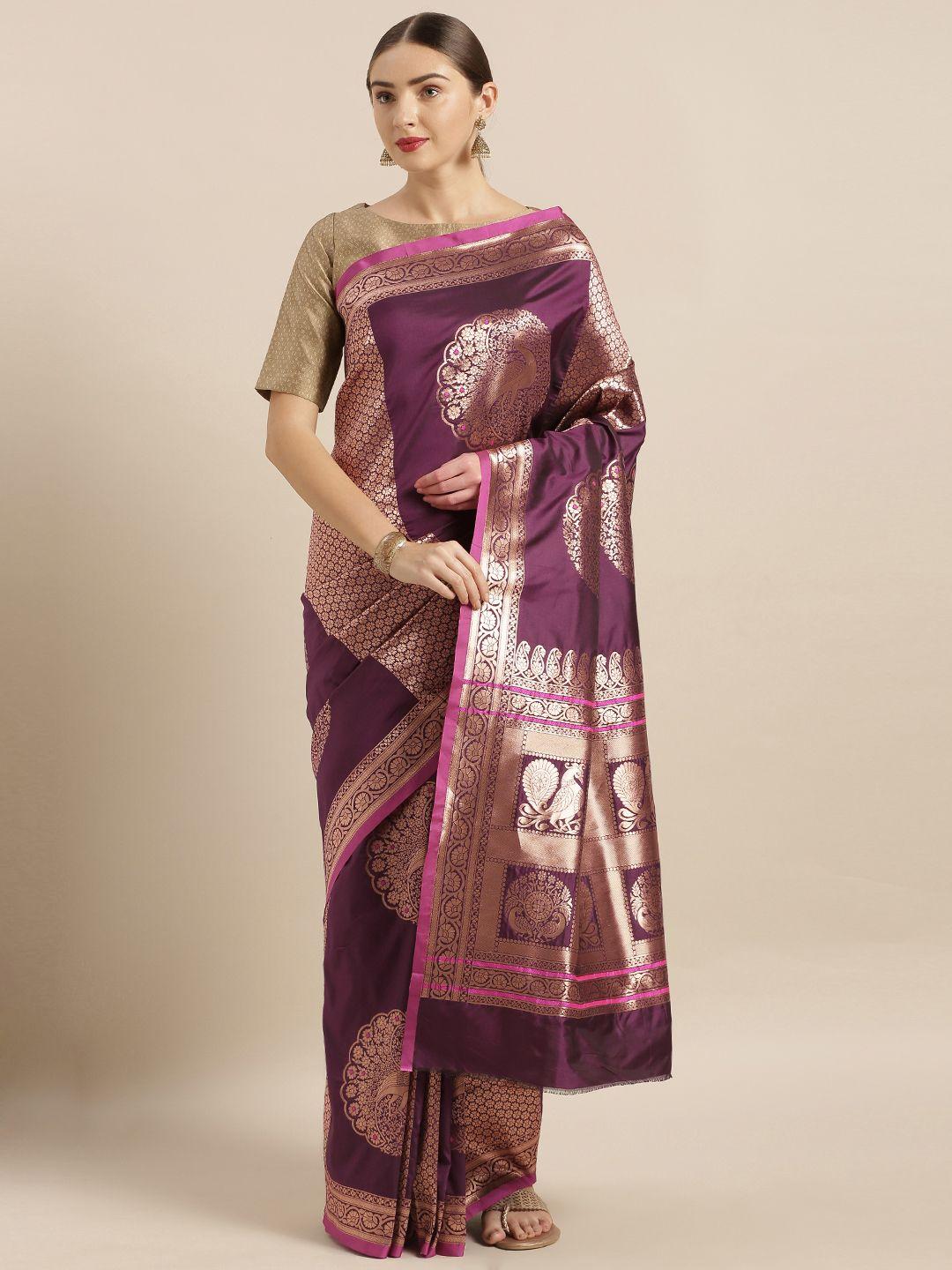 vastranand burgundy & gold-toned  silk blend woven design banarasi saree