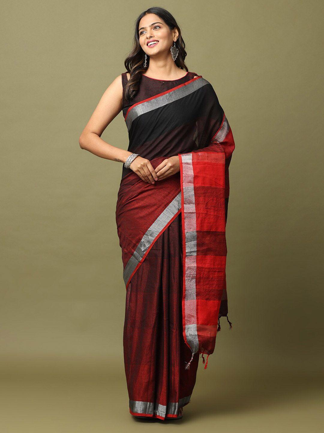 vastranand colourblocked zari linen blend saree