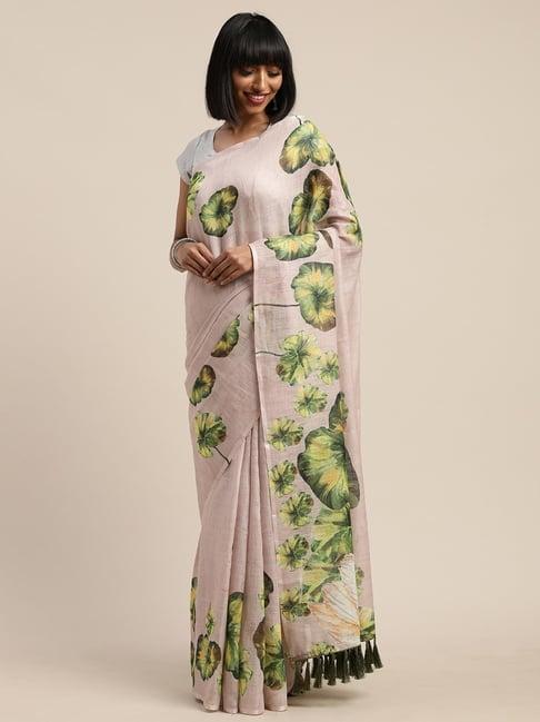 vastranand cream printed saree with unstitched blouse