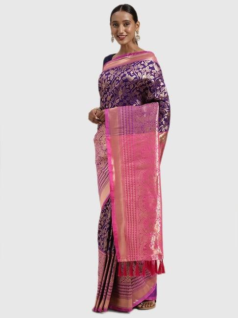 vastranand dark violet textured saree with blouse