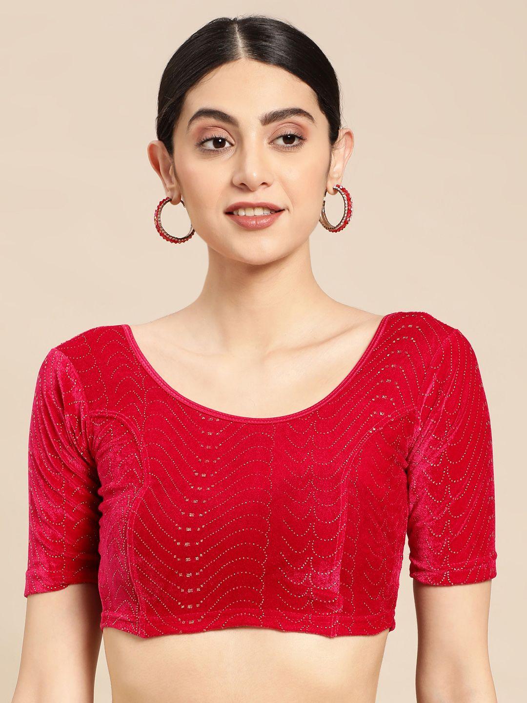 vastranand embellished beads & stones stretchable velvet saree blouse