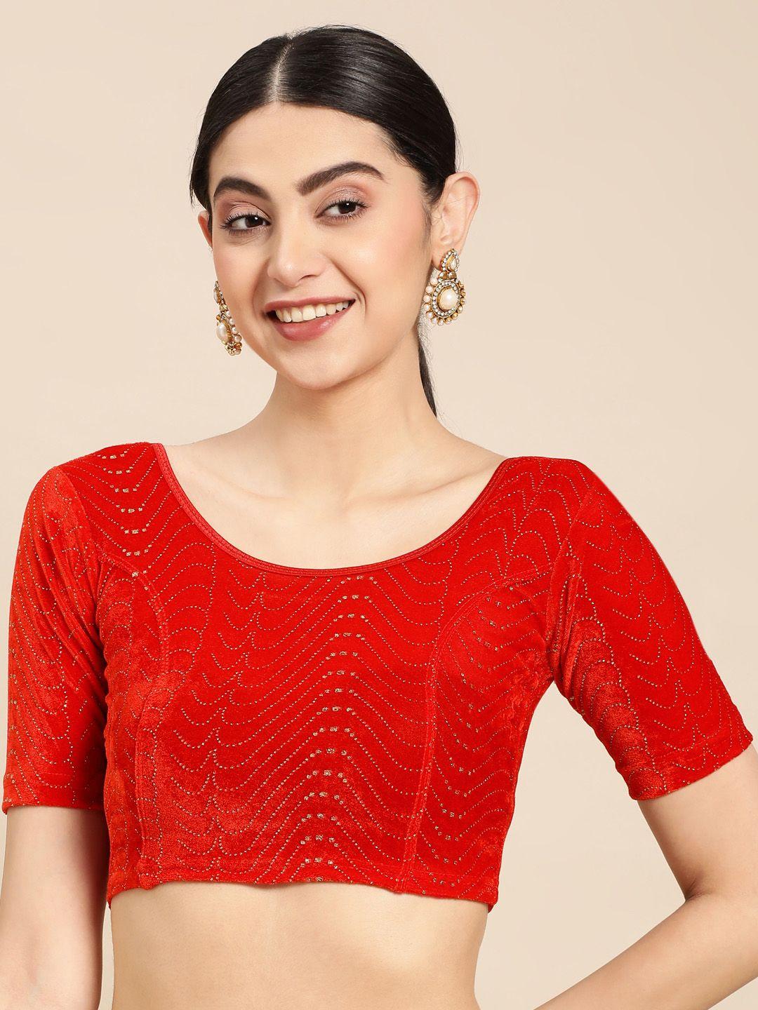 vastranand embellished beads & stones stretchable velvet saree blouse