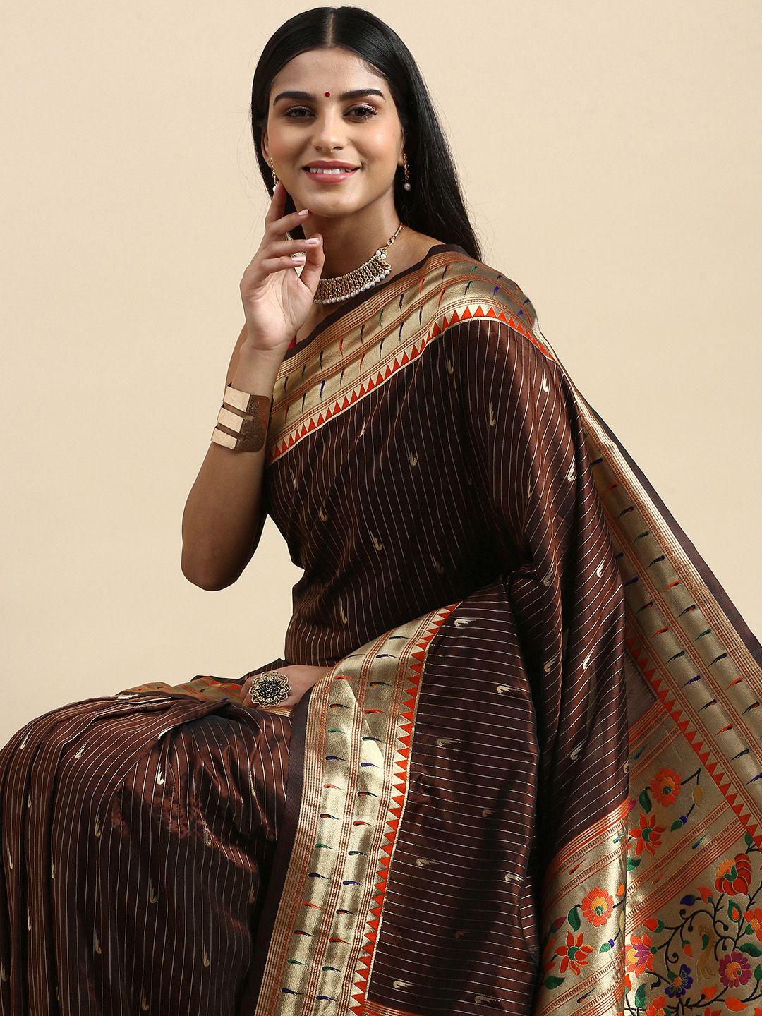 vastranand ethnic motifs striped zari paithani saree