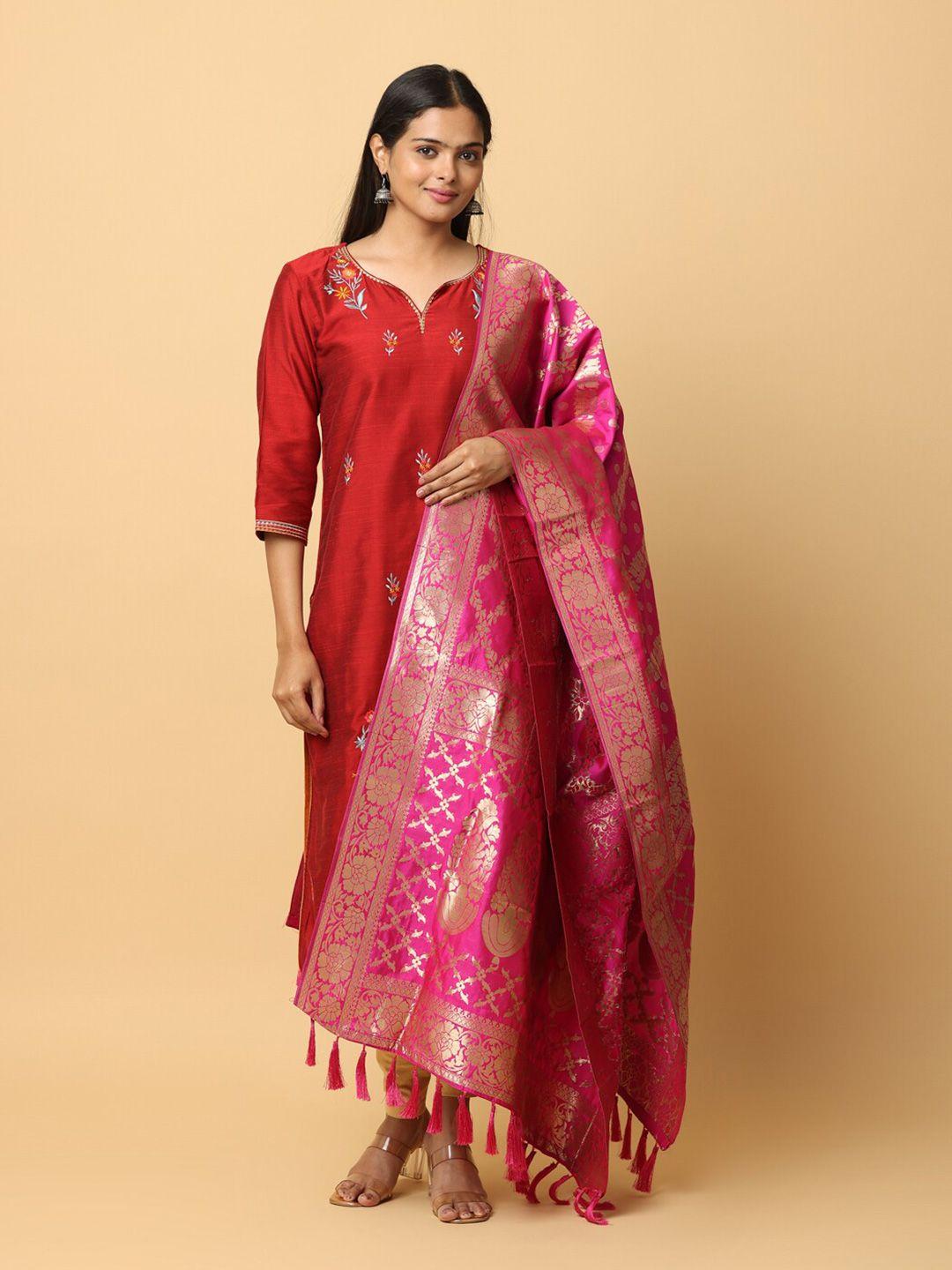 vastranand ethnic motifs woven design tasselled zari dupatta