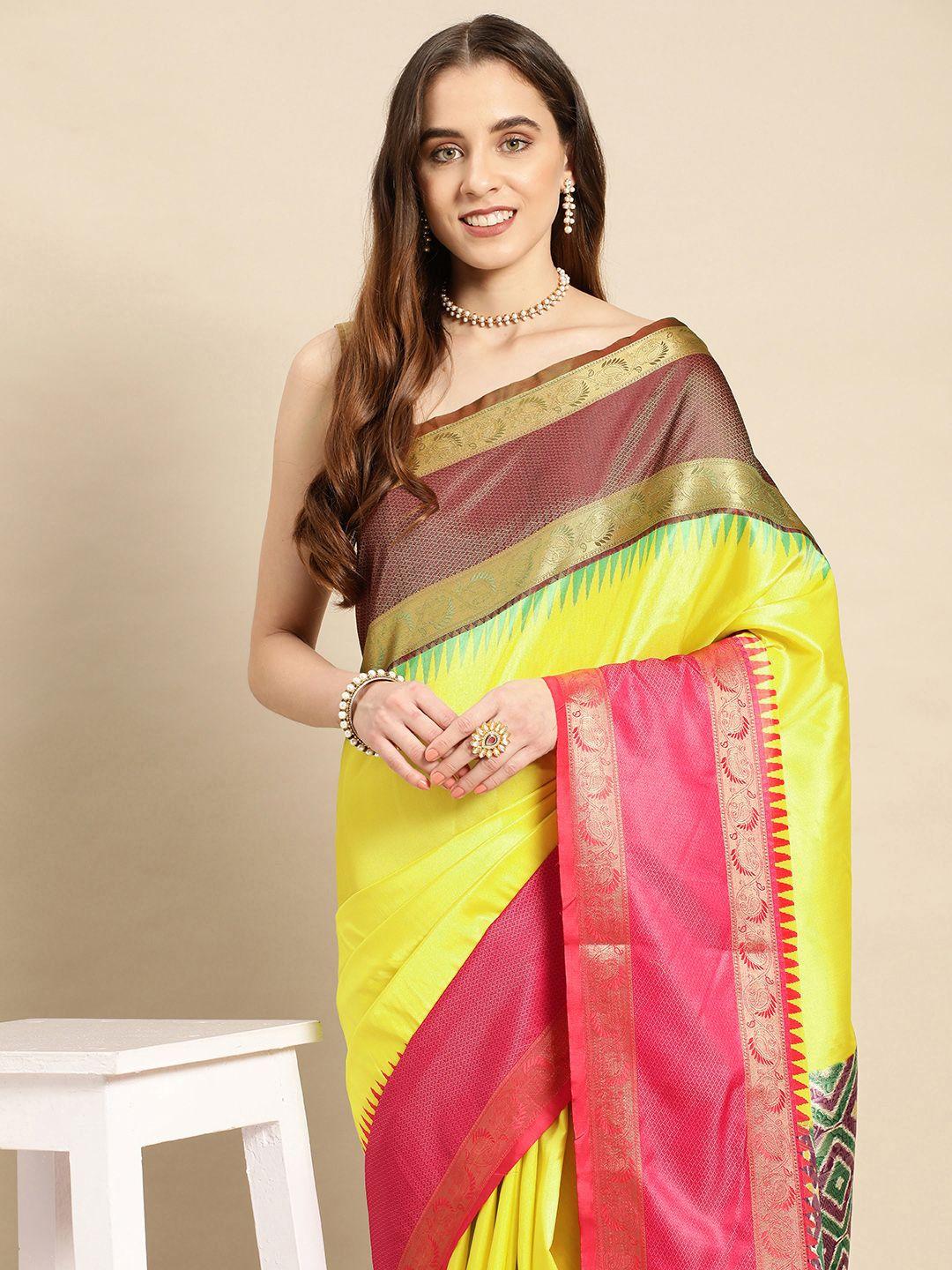 vastranand ethnic motifs zari silk blend ikat saree