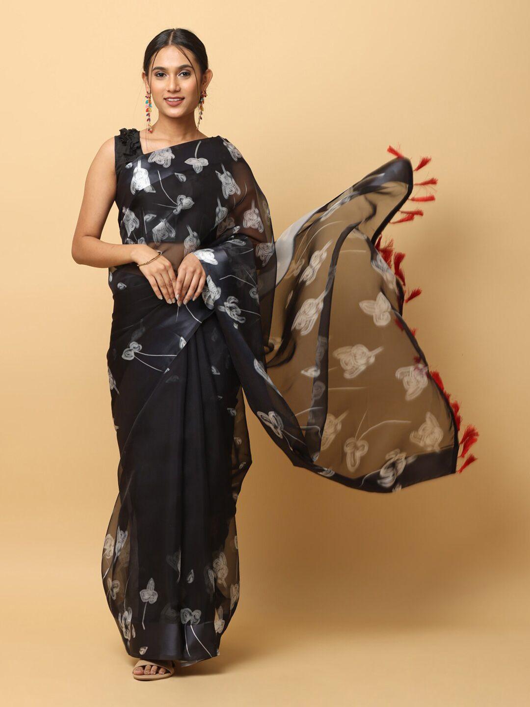 vastranand floral printed organza saree