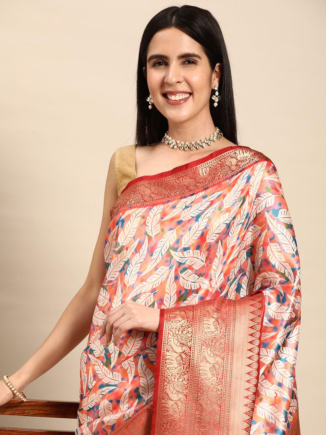 vastranand floral printed zari silk blend banarasi saree