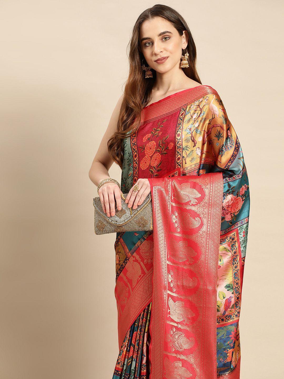 vastranand floral zari satin saree