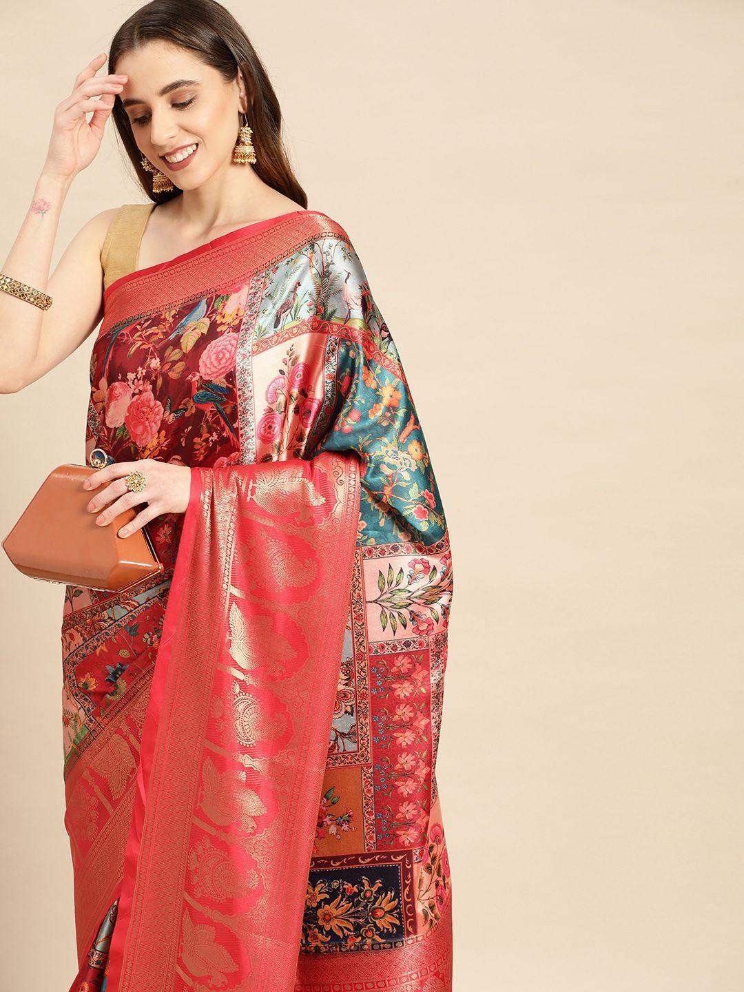 vastranand floral zari satin saree