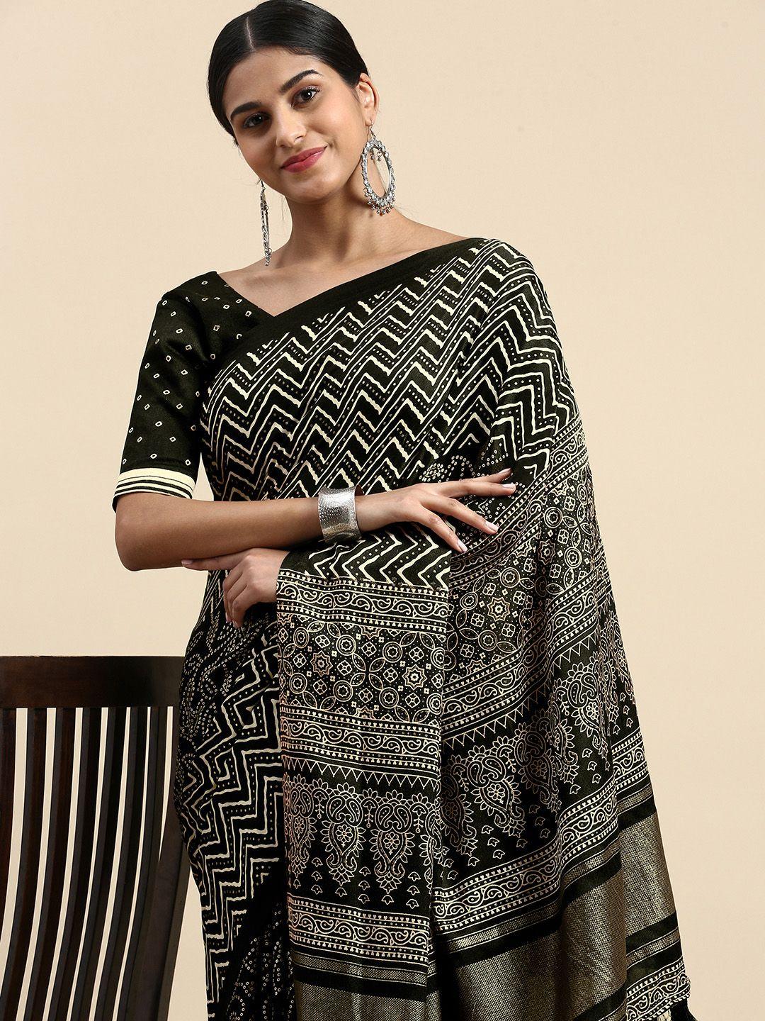 vastranand geometric printed bandhani saree