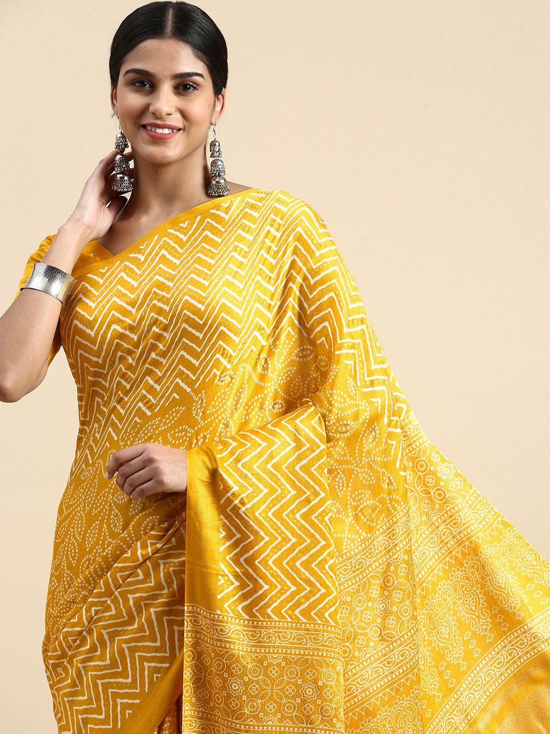 vastranand geometric printed bandhani saree