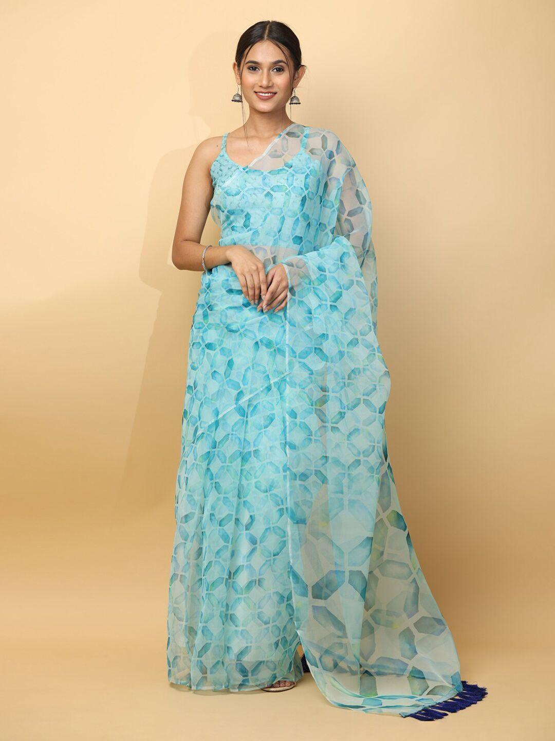 vastranand geometric printed zari organza saree