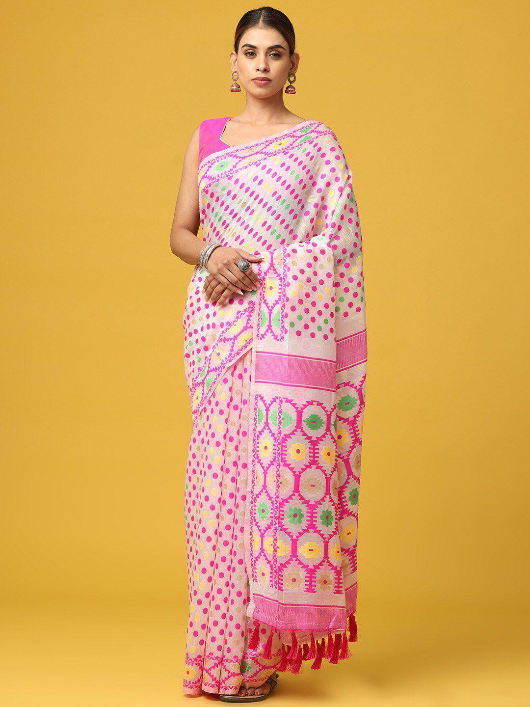 vastranand geometric woven design zari silk blend jamdani saree