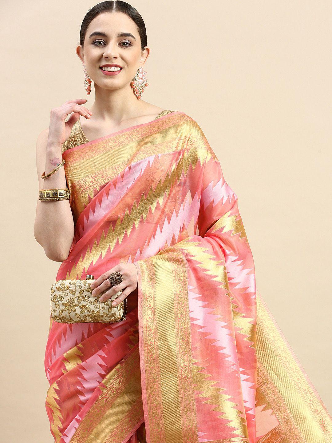 vastranand geometric zari organza banarasi saree