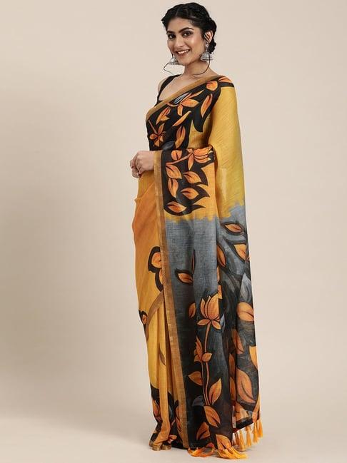 vastranand golden printed saree with unstitched blouse