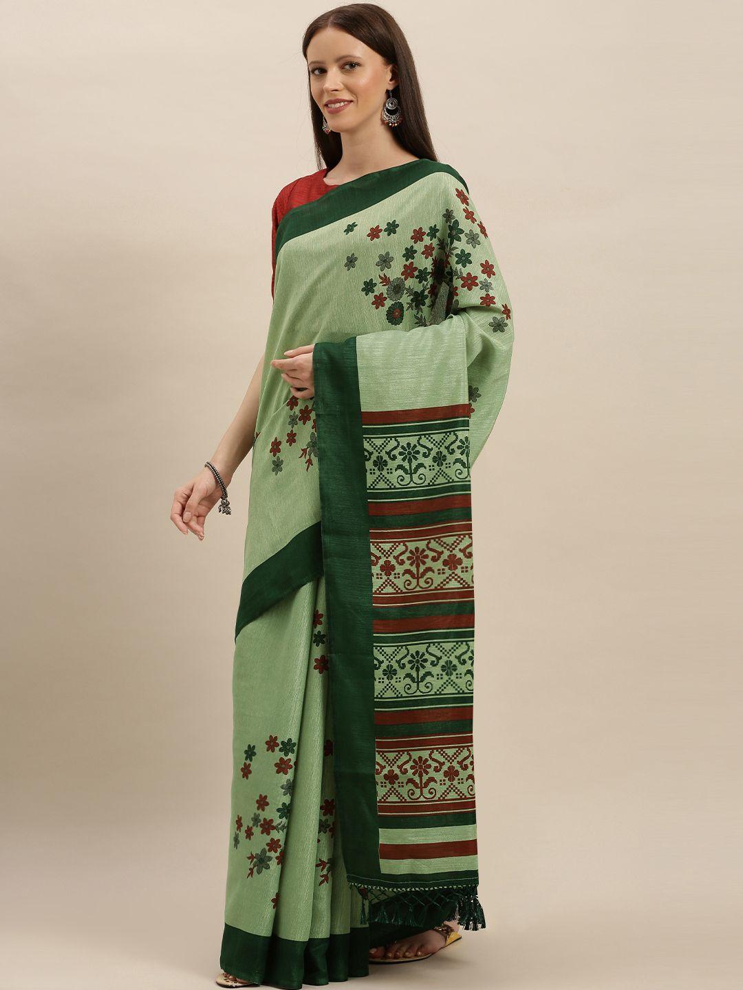 vastranand green & maroon silk blend printed saree