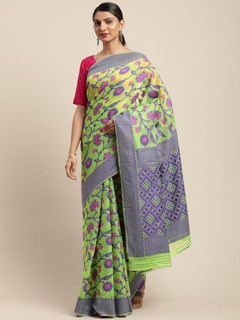 vastranand green & violet woven saree with unstitched blouse