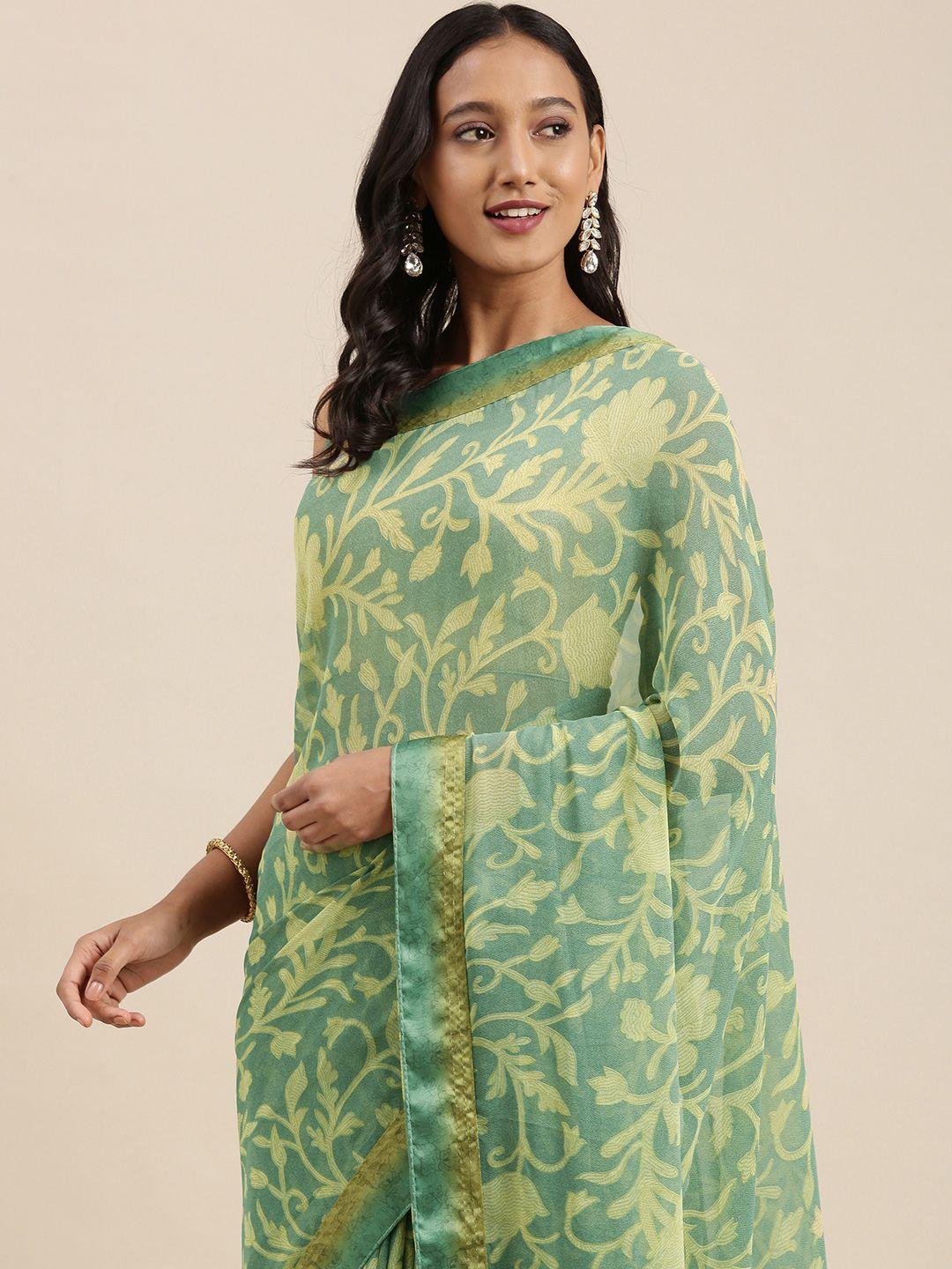 vastranand green & yellow ethnic printed saree