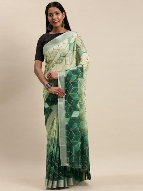 vastranand green printed saree with unstitched blouse