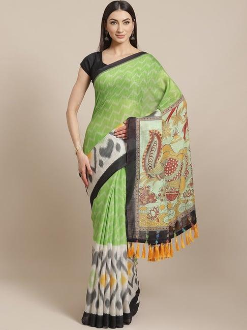 vastranand green printed saree with unstitched blouse