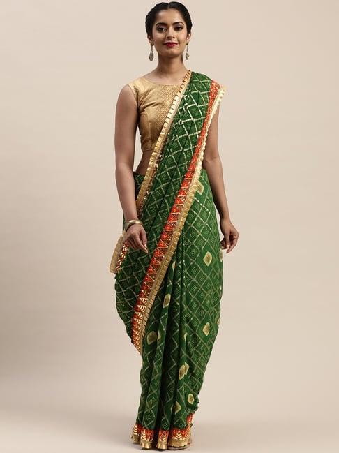 vastranand green printed saree with unstitched blouse