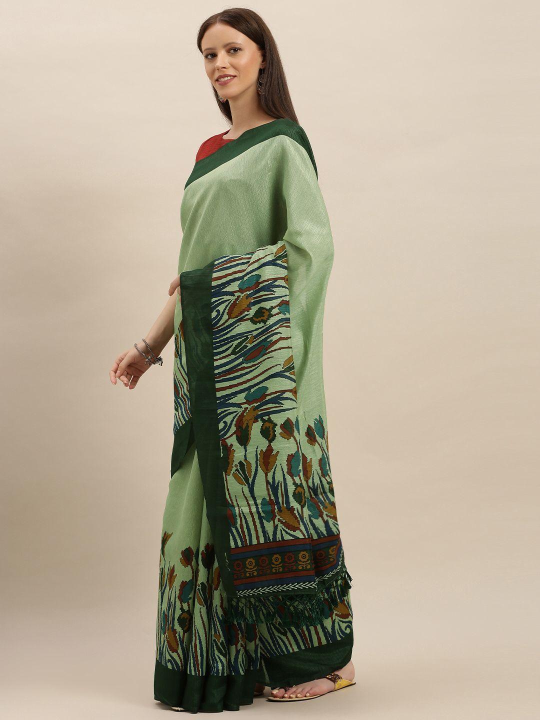 vastranand green printed silk blend saree
