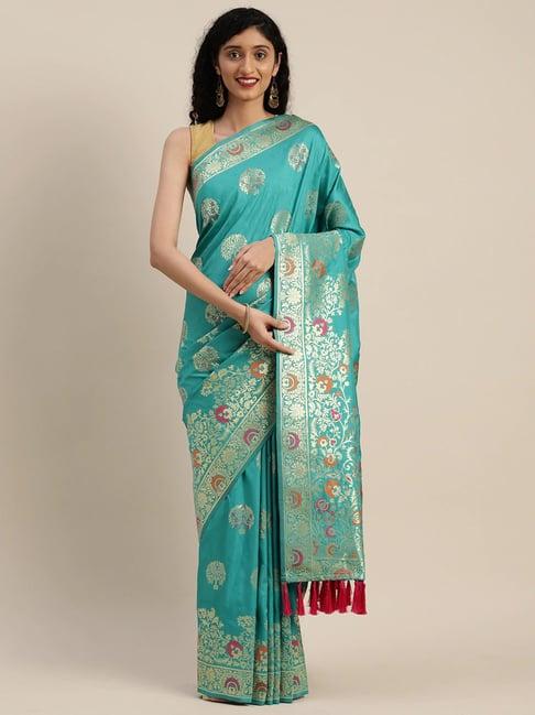 vastranand green woven saree with unstitched blouse