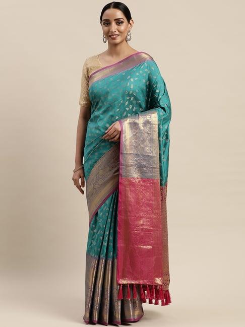 vastranand green woven saree with unstitched blouse